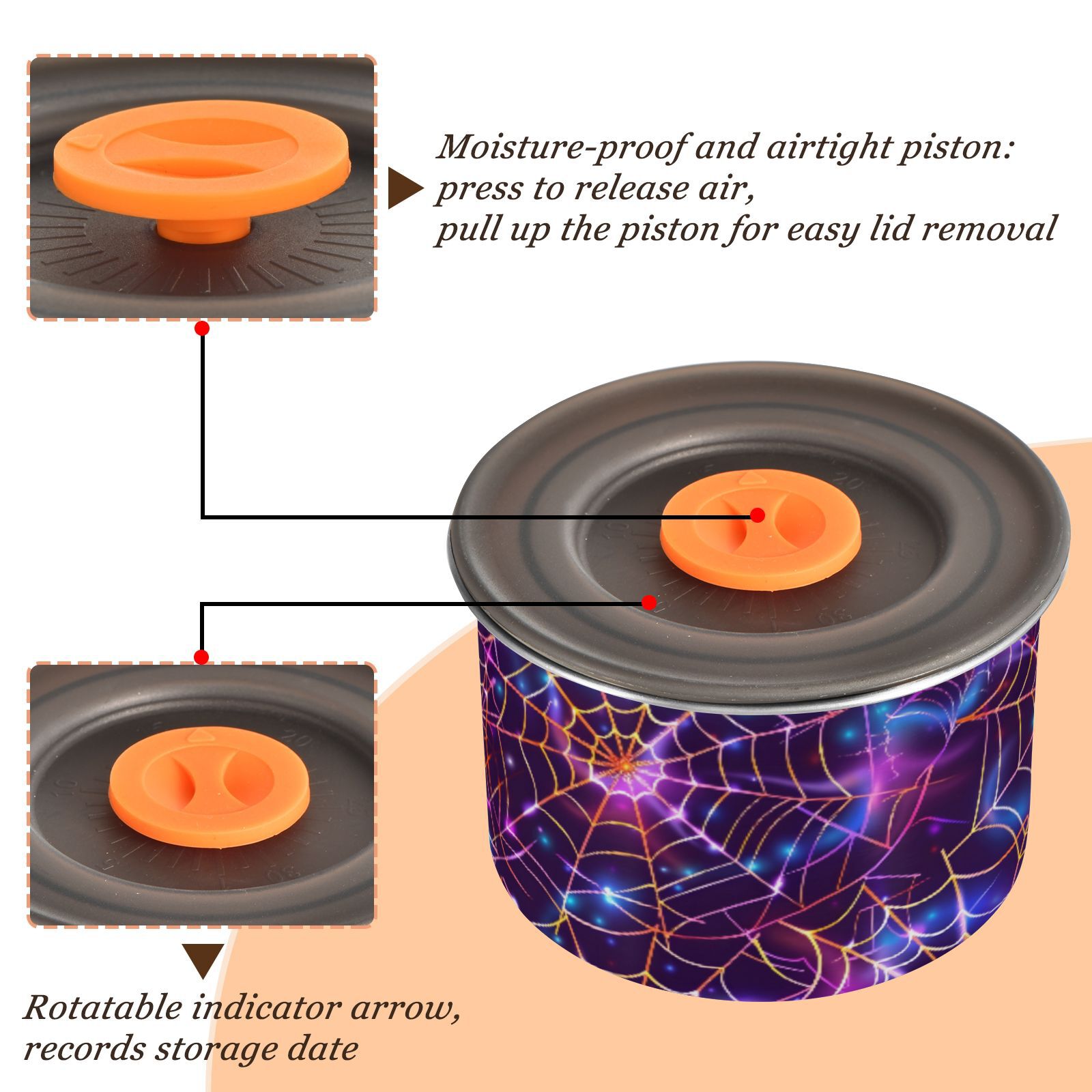 Halloween Purple Spider Airtight Coffee Bean Canister 30oz Food Storage Containers with Lids For Gournd, Tea, Sugar, Flour, Rice, Cereal, Candy Cookie Jar