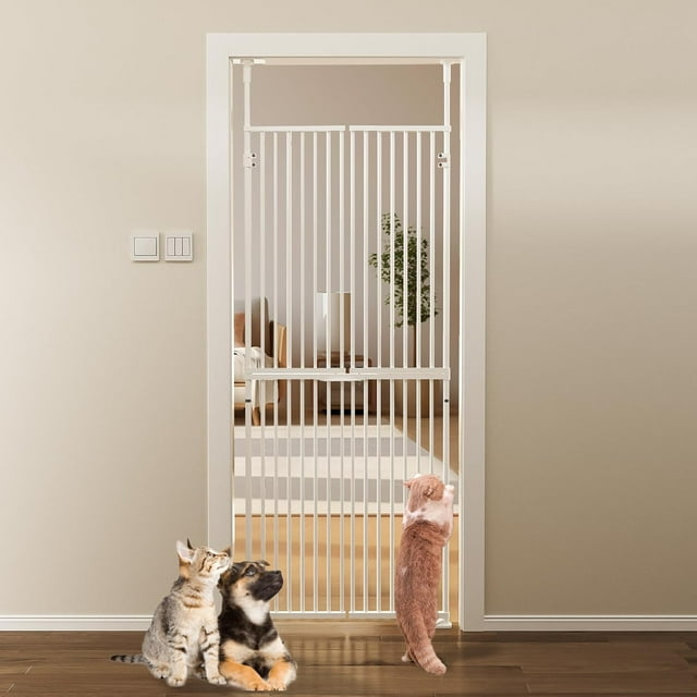 SLSY76 Inch Extra High Security Pet Gate for Cats and Pets, 25.6-28.7 Inch Adjustable Width, No Drilling Required, Double Doors, Suitable for Home/Stairs/Kitchen/Doorway, Small