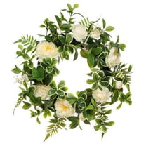Puleo International 24" Artificial Camellia,Peony Floral Spring Wreath With Green Leaves