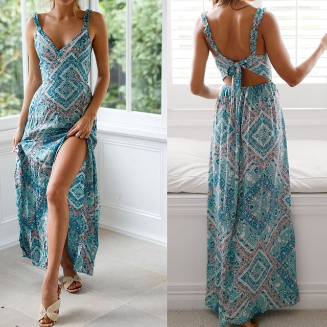 FcBaudy Robe Sans Manches Col Rond, Robes d'Été pour Femmes, Robes d'Été Mode Femmes Taille Ouverte Imprimée Robes Femmes