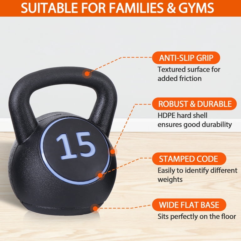 Kit Kettlebell 4 Poids 5-20 Lbs - Poignée Large - Musculation à Domicile