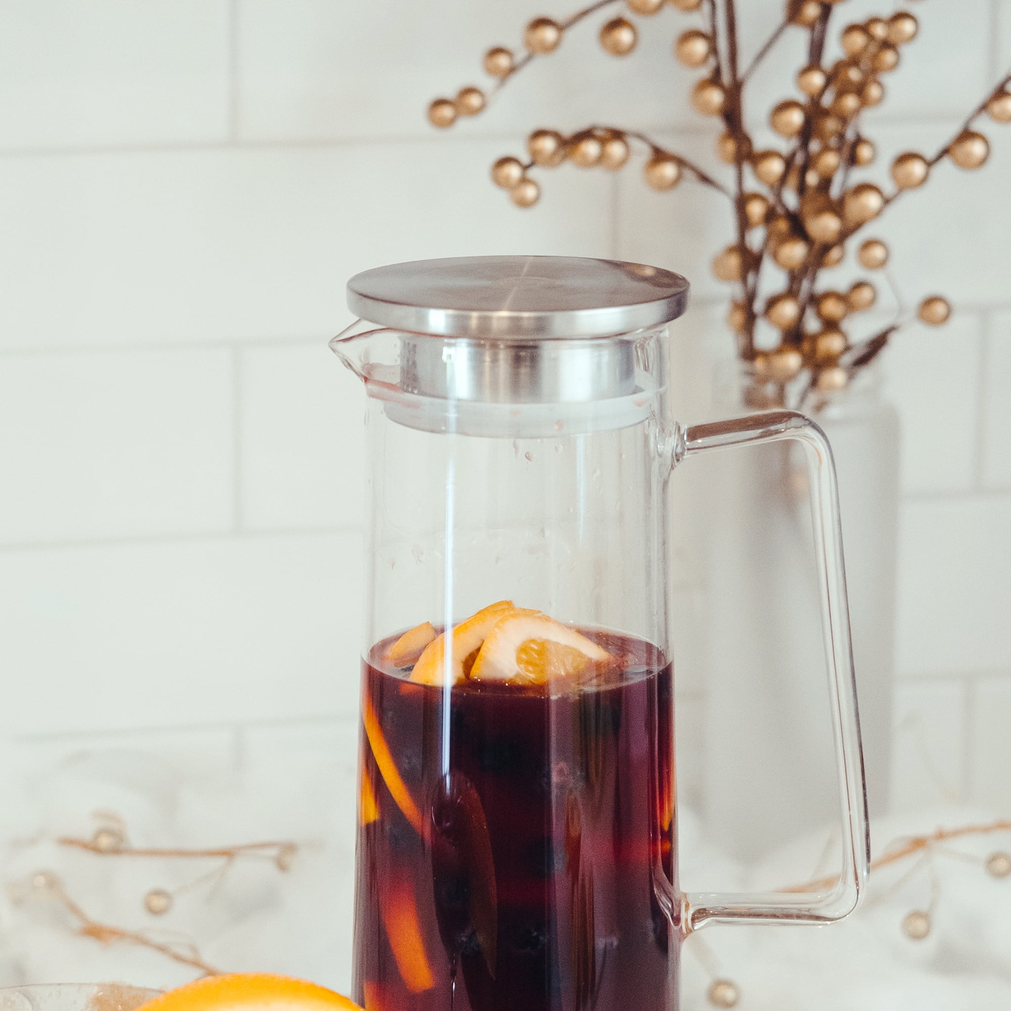 GROSCHE BALI Iced Tea & Infused Water Pitcher with Stainless Steel Infuser Lid, Sangria Pitcher, 50 fl oz. Capacity.
