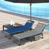 Outsunny 2 Pieces Outdoor Lounge Chairs, 5-Level Reclining Outdoor Chaise Lounge, Folding Tanning Chair with Cushion for Beach, Poolside, Brown/Blue