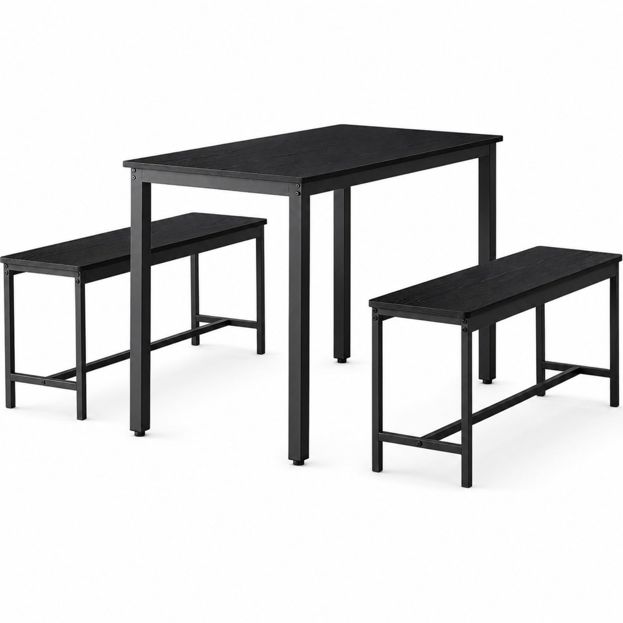 DEALTOPS 3-Piece Industrial Dining Table Set with 2 Benches – Compact Kitchen & Small Space Furniture, Black