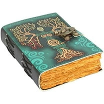 Book of Spells Leather Bound Journal Deckle Edge Paper Grimoire Printed Diary Third Eye witchcraft supply and Witch Spell Notebook Antique Vintage Book for Men and Women (Green Lady)