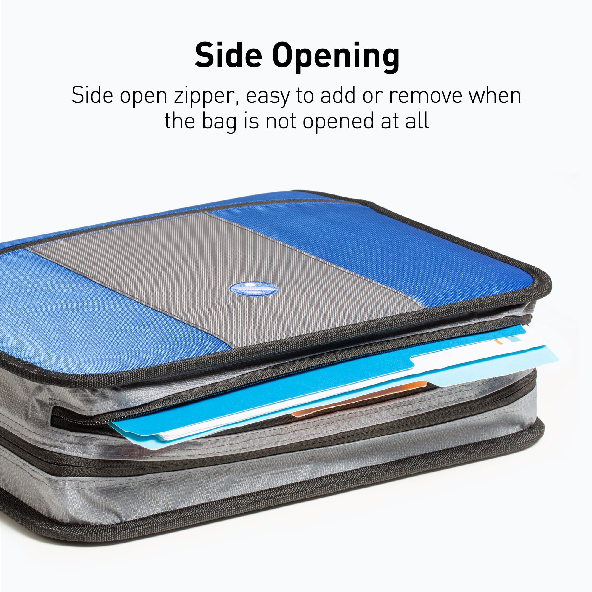 Kinbashi 3-Inch Zipper Binder, 3 Rings Binder with Expanding File and Shoulder Strap, Blue