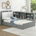 thumbnail image 3 of Twin Size Platform Bed, Corner Bed Frame with Bookcase and Storage Drawers, Daybed Storage Bed Bookcase Bed Frame for Living Room Bedroom Guest Room, Grey, 3 of 7
