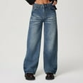thumbnail image 2 of PXLKNZH Women's Wide Leg Jeans Trendy Solid Oversized Denim Pants Flowy High Waisted Straight Leg Jean Trousers Blue M, 2 of 9
