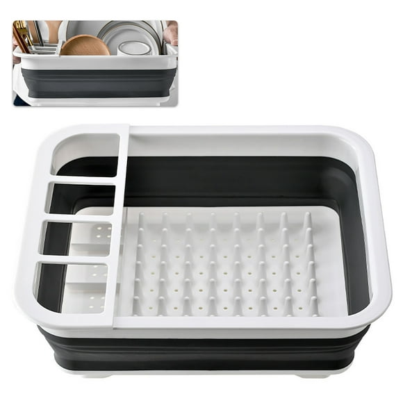 Zootealy Dish Drainer Collapsible Dish Rack Drain Tray Colander with Drainboard for Bowl Dish Fork Spoon