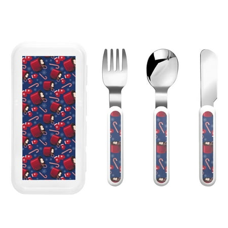 

Cauagu Hot Cocoa Snowflake Mittens Print 3-Pieces Toddler Cutlery Set Kids Silverware Set with Spoons Forks & Knife Stainless Steel Utensils for Kids Dishwasher Safe