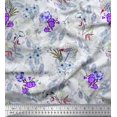 thumbnail image 1 of Soimoi Blue polyester Crepe Fabric Leaves & Floral Print Sewing Fabric BTY 52 Inch Wide, 1 of 3