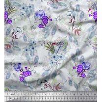 Soimoi Blue Cotton Duck Fabric Leaves & Floral Printed Craft Fabric by The Yard 42 Inch Wide