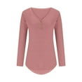 thumbnail image 4 of tarylea Fall Tops for Women V Neck Chest Button Tunic U Shaped Hem Long Sleeve Tops Loose Casual Shirts, 4 of 6