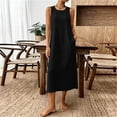 thumbnail image 2 of Kukoosong Women's Sleeveless Round Neck Tank Maxi Dress, Solid Color Back Pleated Cotton Linen Long Dress, Loose Fit Casual Long Shift Dress with Side Pockets, 2 of 8