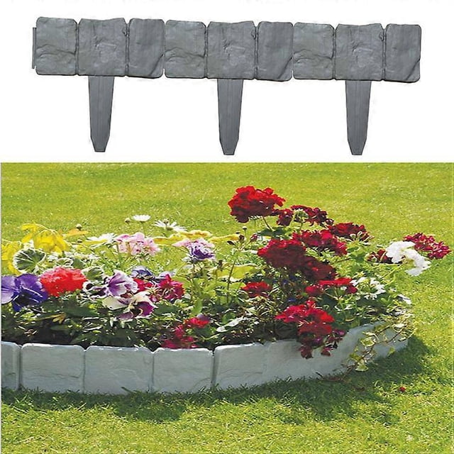 10pcs Gray Borders for Garden Plastic Lawn Edging Garden Imitation Stone Border Fence for Garden Plant Flower Bed Border