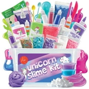 Kicko Unicorn Slime Making Set - 88 Piece DIY Kit with Storage Box - Fluffy, Beads, Glitter, Glue, Glow in The Dark, Color Dyes - Slime Supplies for Boys, Girls - Party Favors Included