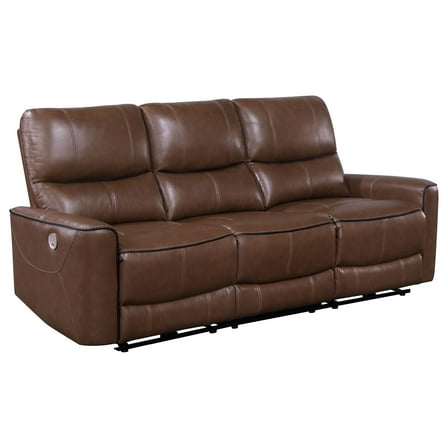 Lima Power Recliner Sofa, Brown Faux Leather, USB Port, Cushions, 83 Inch