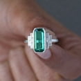 thumbnail image 2 of Octagon Emerald & Baguette Diamond Ring, 925 Sterling Silver Long Emerald Ring, Large Ring, Party Wear Ring, Art Deco Statement Ring., 2 of 5