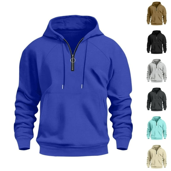ZyeKqe Hoodies for Men Drawstring Quarter Zip Fleece Lined Sweatshirts Fall Winter Solid Pullover Tops with Pocket