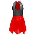 thumbnail image 4 of Manyakai Girls Ice Dance Costume Sleeveless Keyhole Back Rhinestones Metallic Mesh Bodice with Asymmetric Chiffon Skirt Burgundy 14, 4 of 5