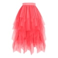 thumbnail image 4 of GEWSEY Tulle Skirts for Women, Puffy Skirt Asymmetrical Midi Length Ruffled Tutu Layered Mesh Fairy Skirt (Red, M), 4 of 7