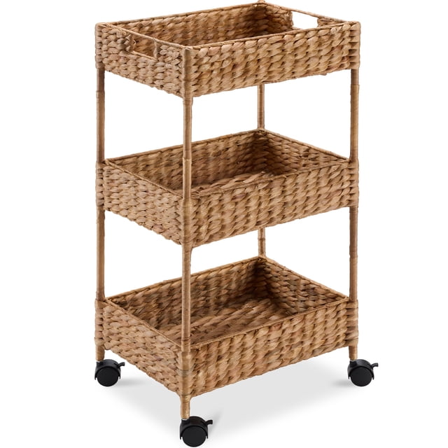 Best Choice Products Panier de Pépinière Roulant à 3 Niveaux en Jacinthe d'Eau avec Roues, Chariot Utilitaire, Organisation de Rangement - Châtaigne
