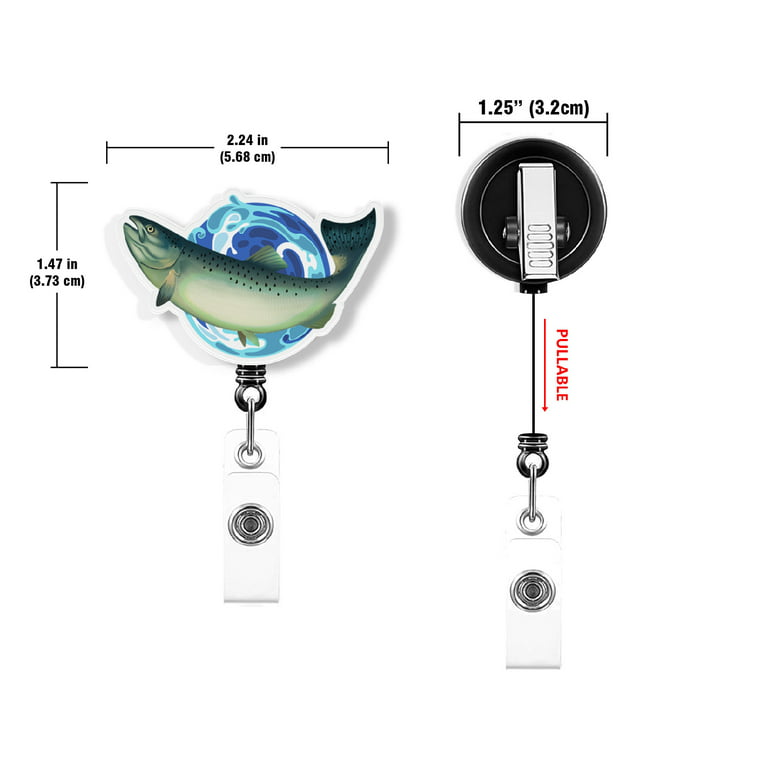 WIRESTER Set 2pcs Design Acrylic Key Card Holder Belt Clip Reel Id Badge  Retractable - Jumping Trout Fish & Salmon Fish