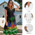 thumbnail image 6 of Garronmavis Haiti State Flags Matching Couple Outfits Men's Short Sleeve Shirt Summer Light Work Hawaiian Tops and Women's V-neck Dress Ruffle Sleeve Beach Party Sundress, 6 of 7