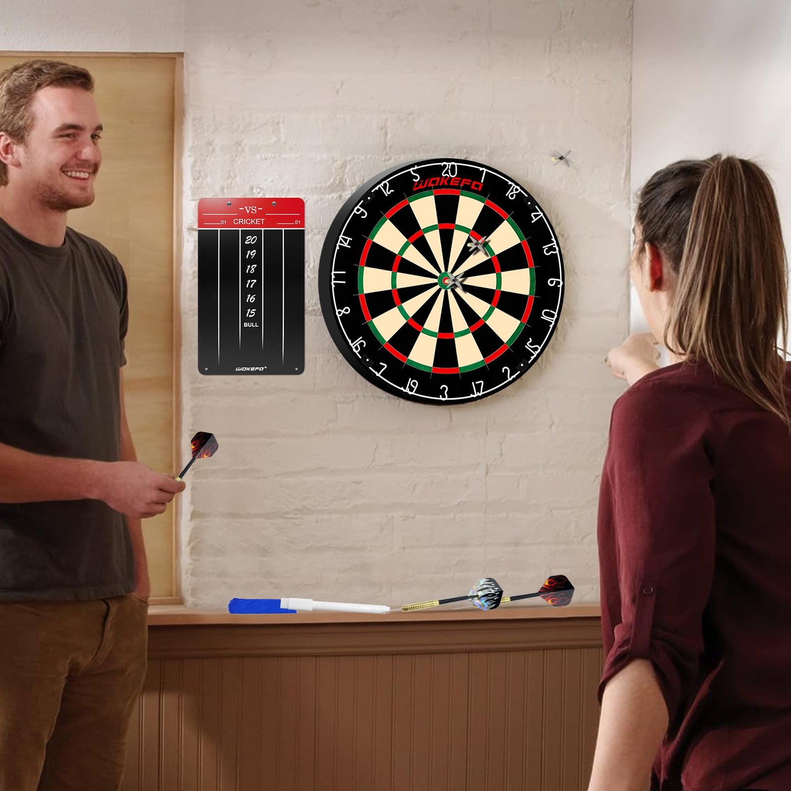 Professional Dart Boards, Competition Bristle Dartboard and Darts for Adults, Steel Tip Dart Board Set in Game Room/Bar/Office, Regulation Size High Grade Sisal Dartboards with 6 Metal Tip Darts