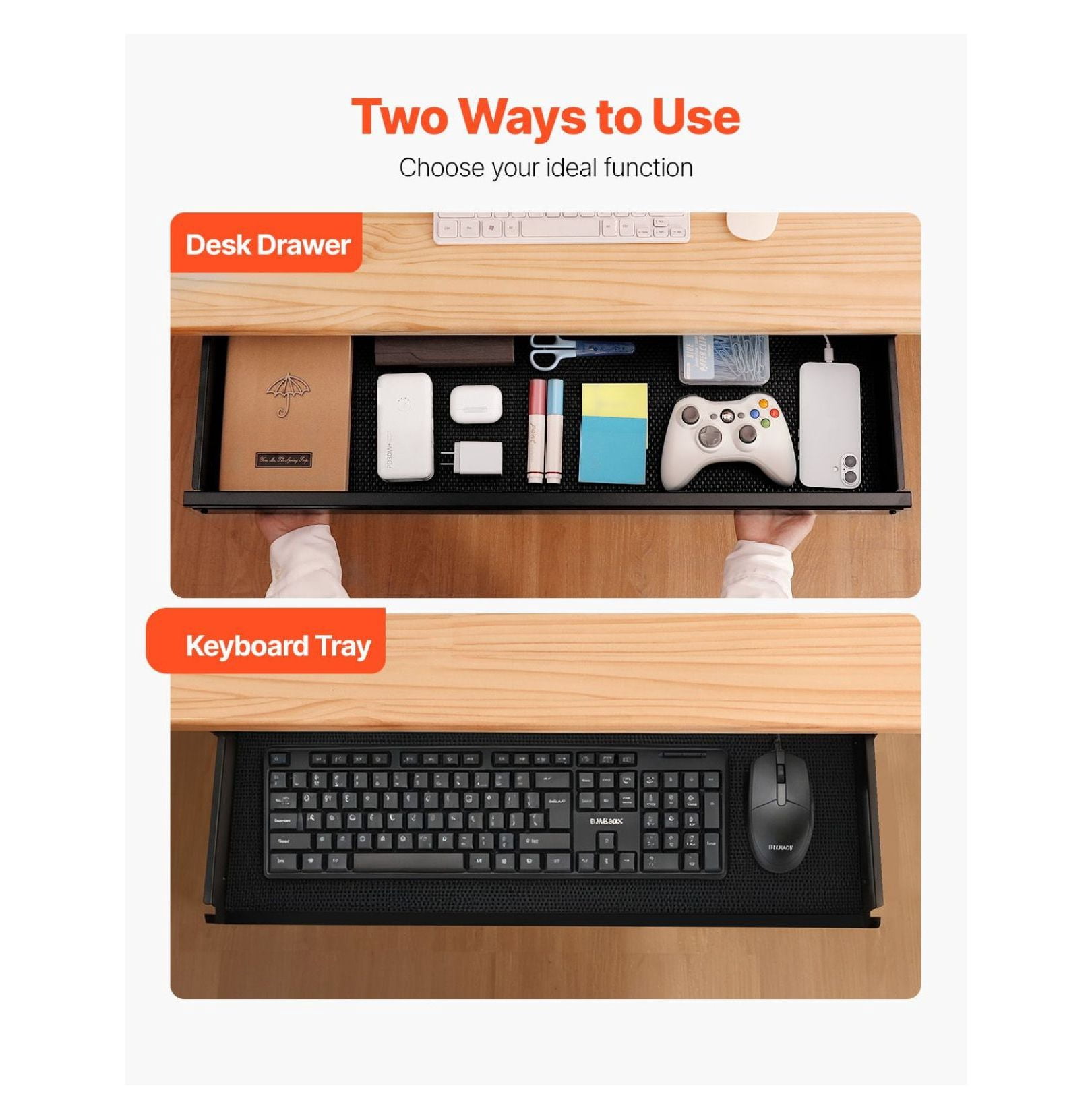 Under Desk Drawer 33", Slide Out Organizer, Hidden Desktop Storage, Pencil Drawer for Office Home, Sit Stand Workstation - 33x9x4 Inch