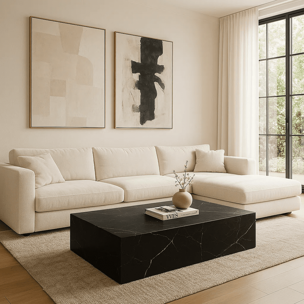 Genuine Marble Block Coffee Table - Black Marble, 54" Extra Large