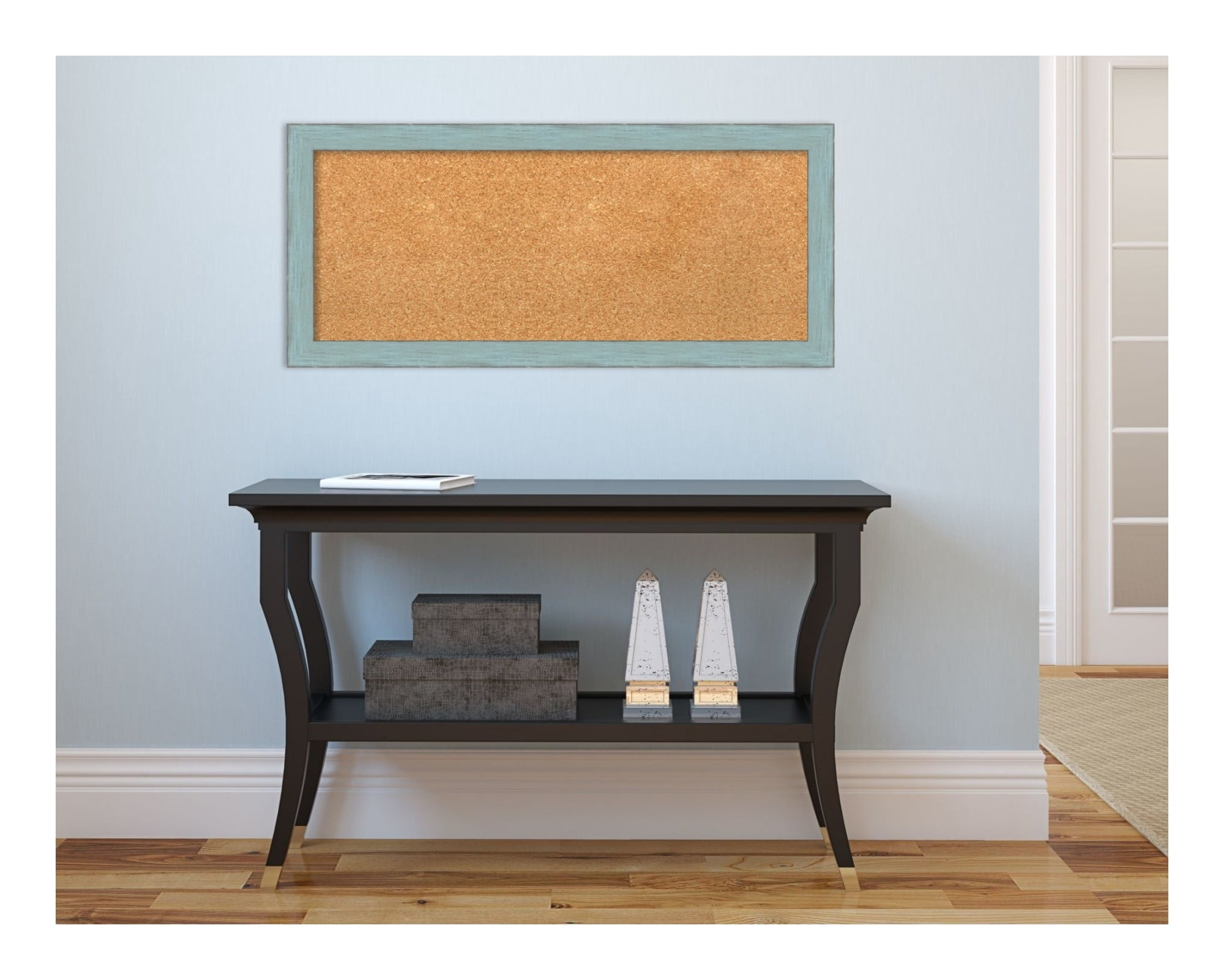 Amanti Art Natural Cork Board Wood Framed Sky Blue Rustic Bulletin Board 32 in. x 14 in.