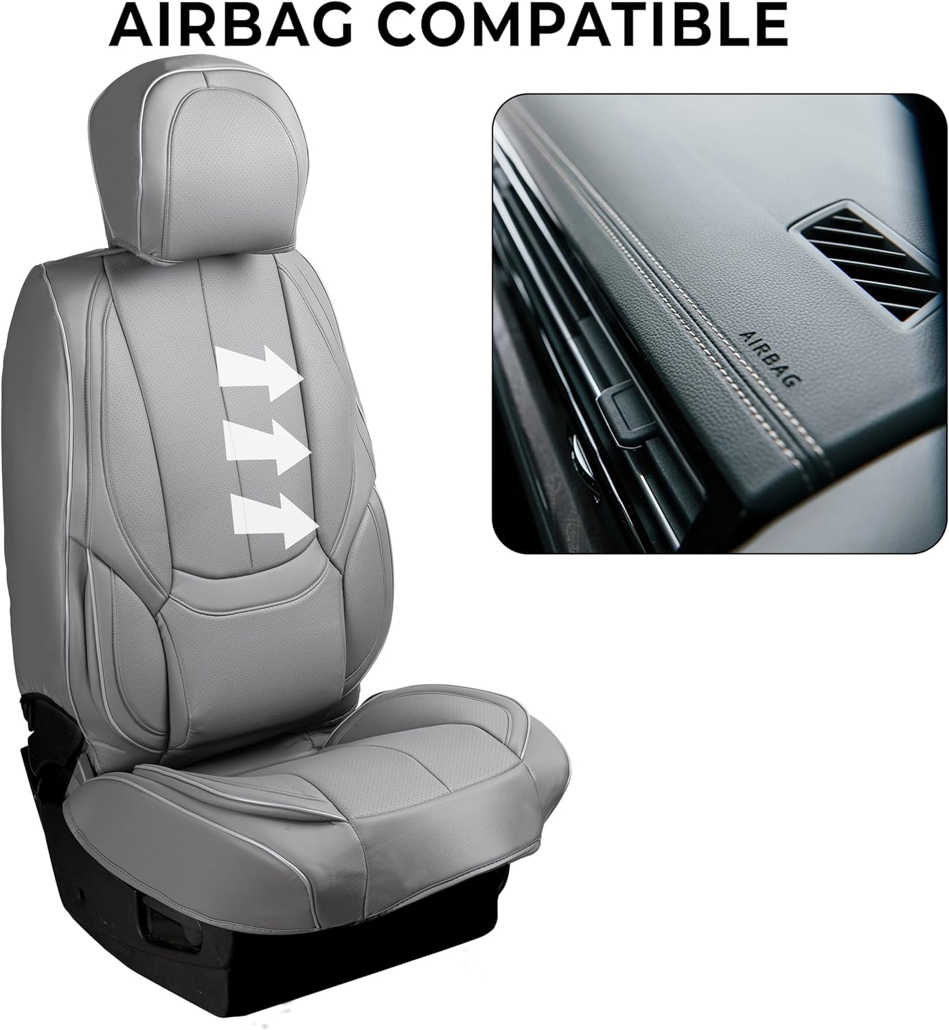 Zone Tech Full Set of 5 Car Seat Covers for Cars, Waterproof Leather Car Seat Protectors Full Set, Universal Auto Interior Fit for Most Sedans SUV Pick-up Truck GRAY