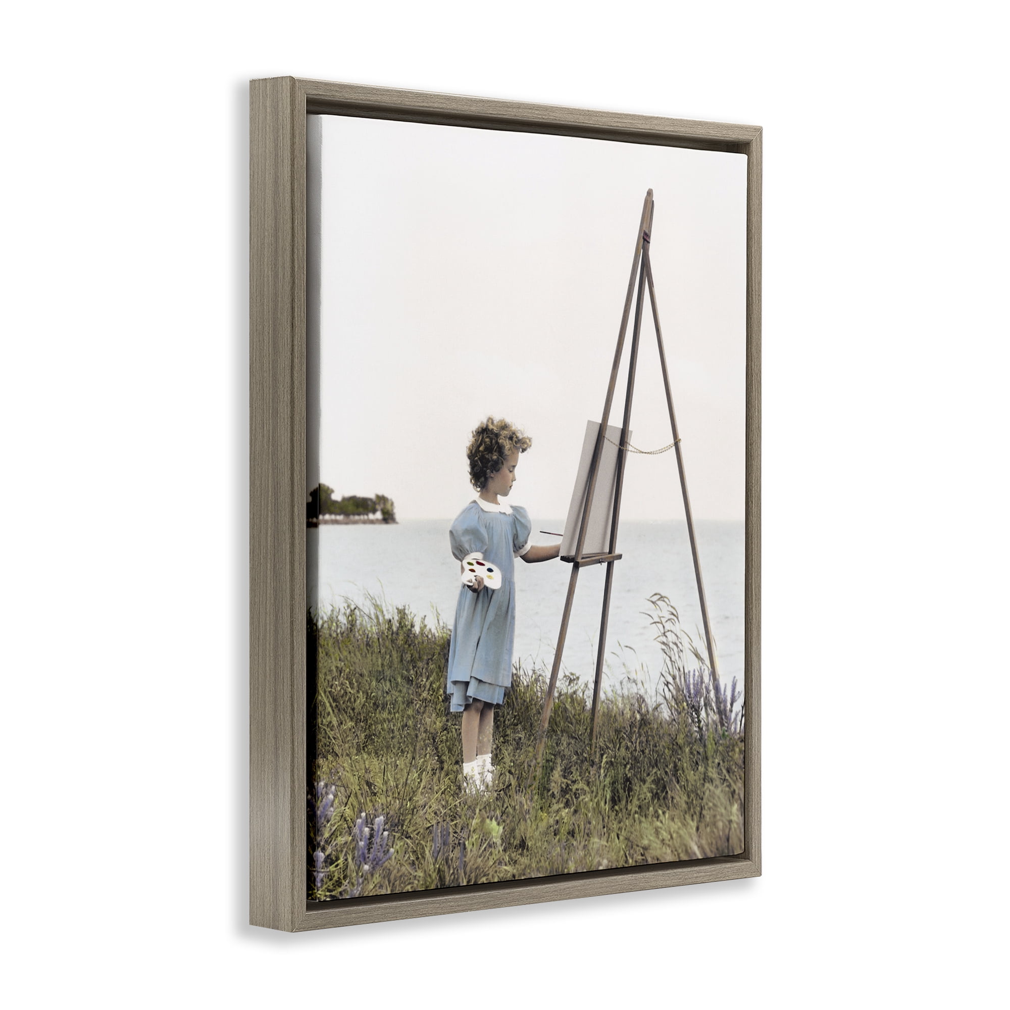 Stupell Industries Child Painting on Easel Brown Framed Floater Canvas Wall Art, design by Kendra Dew