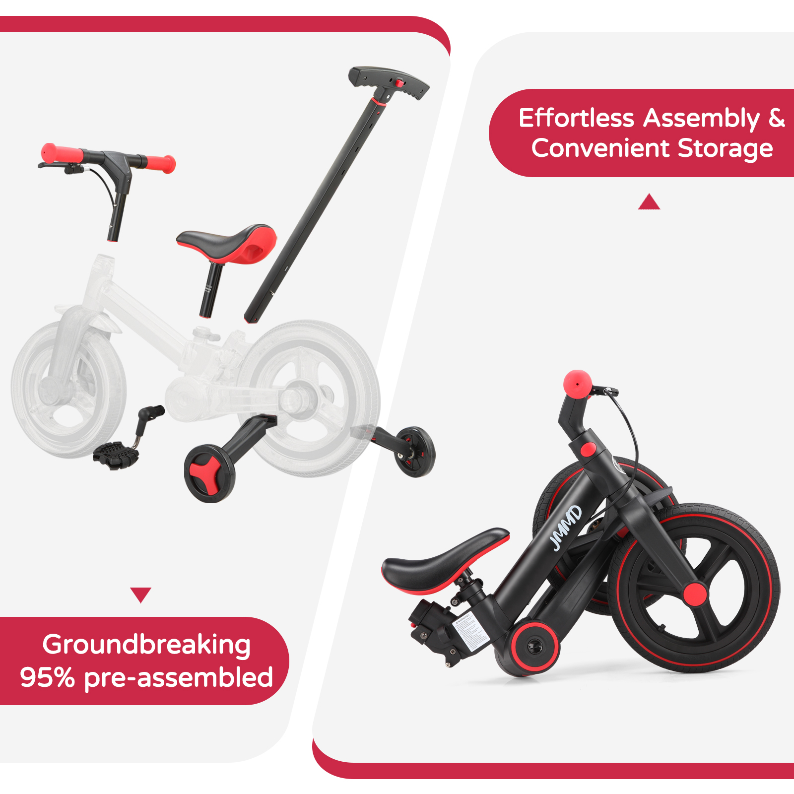 JMMD 6-in-1 Toddler Bike with Push Handle, Foldable photo 6