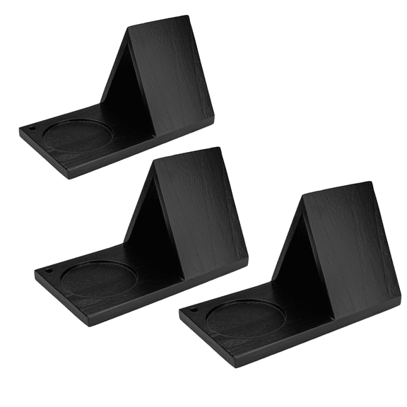 3 Pack Triangle Wood Book Rest with Cup Holder, Mini Wooden Book Holder Bookcase, Book Stand for Reading, Book Nook Reading Valet for Bedroom Nightstand Office Desk (Black)
