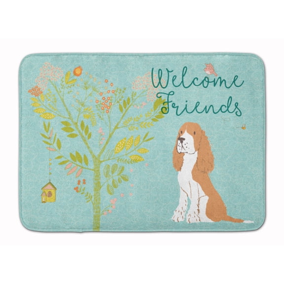 Carolines Treasures BB7620RUG Welcome Friends Gold Springer Spaniel Machine Washable Memory Foam Mat 19 X 27" multicolor