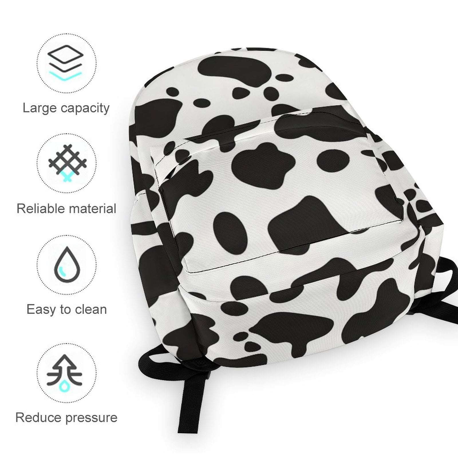 Large Capacity Half Print Backpack 11.8×16.5×5.9in Multifunctional Zipper Design Convenient Switch Simple Cow Print Pattern, Vector Art Style_3