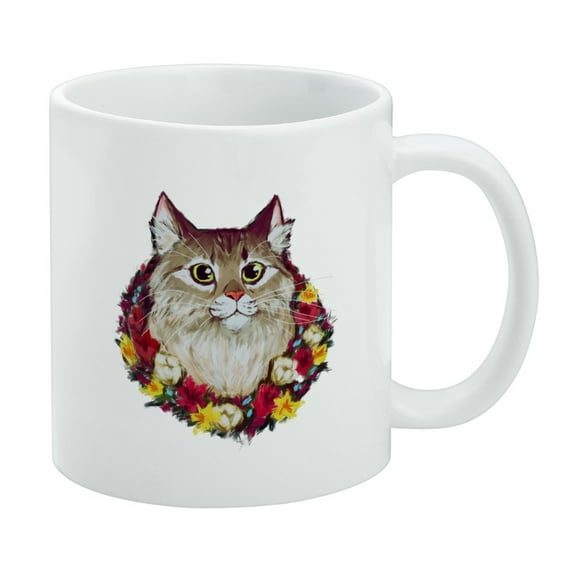 Painted Tabby Cat with Flowers White Mug