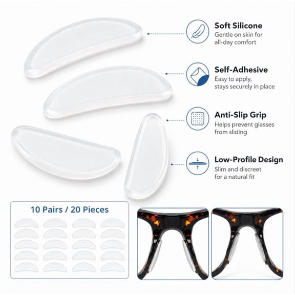 10 Pairs Silicone Nose Pads for Glasses, Self Adhesive Nose Pad Stickers for Eyeglasses and Sunglasses, TIKA