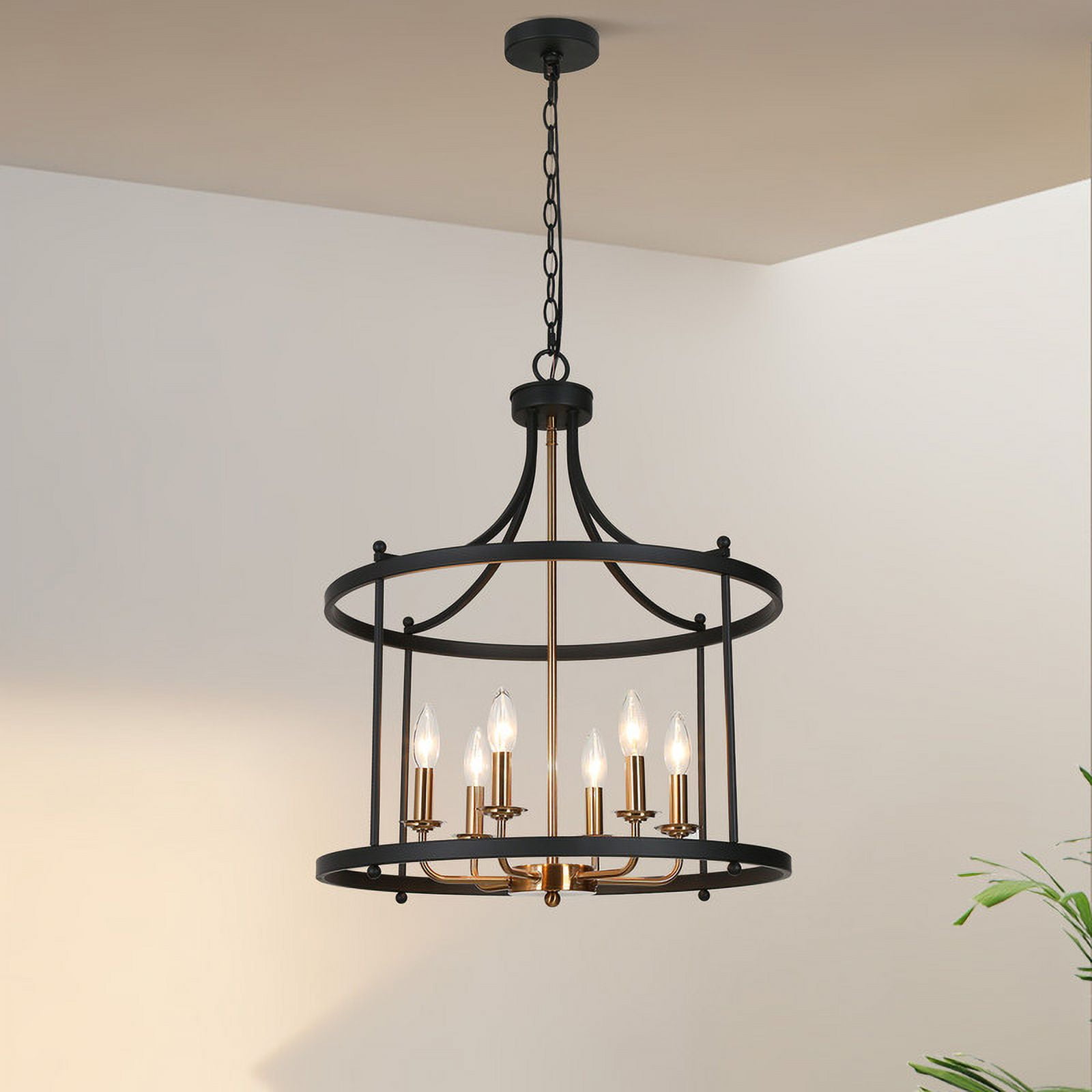 LNC 21.5" Black and Gold 6-Light Lantern Chandelier with E12 Base for Foyer or Dining Room