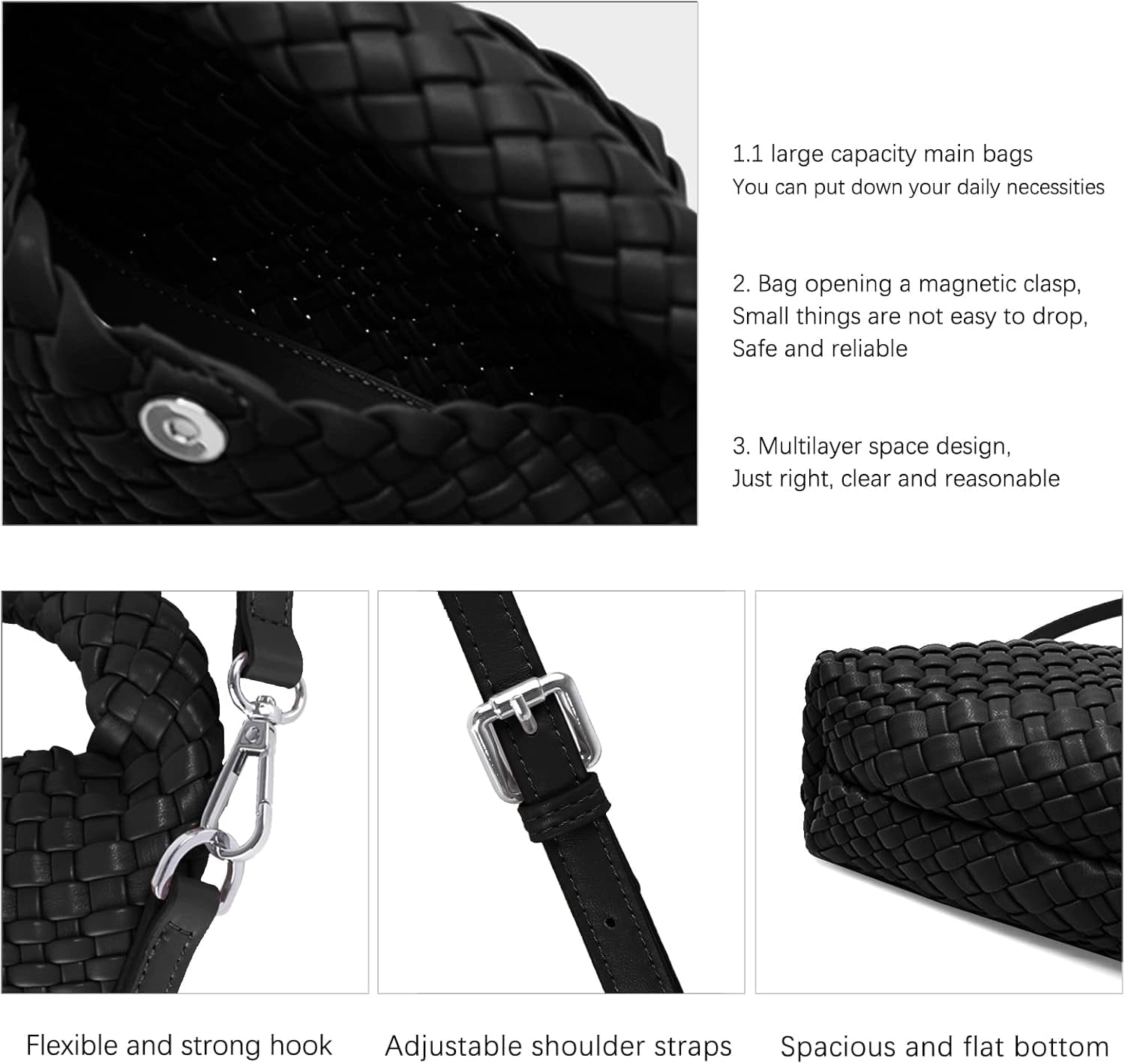 MMYGU Women Woven Tote Small Crossbody Bag, Weave Quilted Purse Square Shoulder Bag Woven Handbag with Detachable Strap