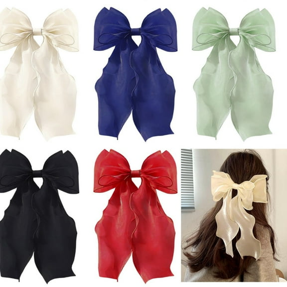 Big Hair Bows Satin Ribbons Bow Hair Clips, Oversized Long Tail Hair Bow Cute Hair Accessories for Women Girls