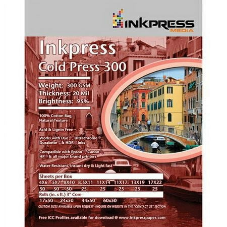 UPC: 0879155002982 | Inkpress Cold Press 300 Photo Paper  20 Mil  300 GSM  13×19   25 Sheets