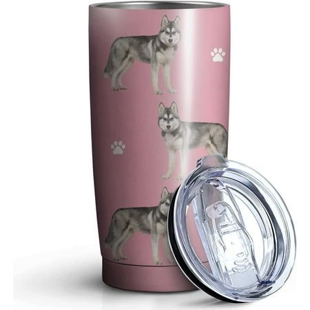 

Siberian Husky Design Tumbler Stainless Steel Insulated Travel Coffee Cups with Lid and Straw Ideal Memorial Gift for Dog Dad/Mom 20oz