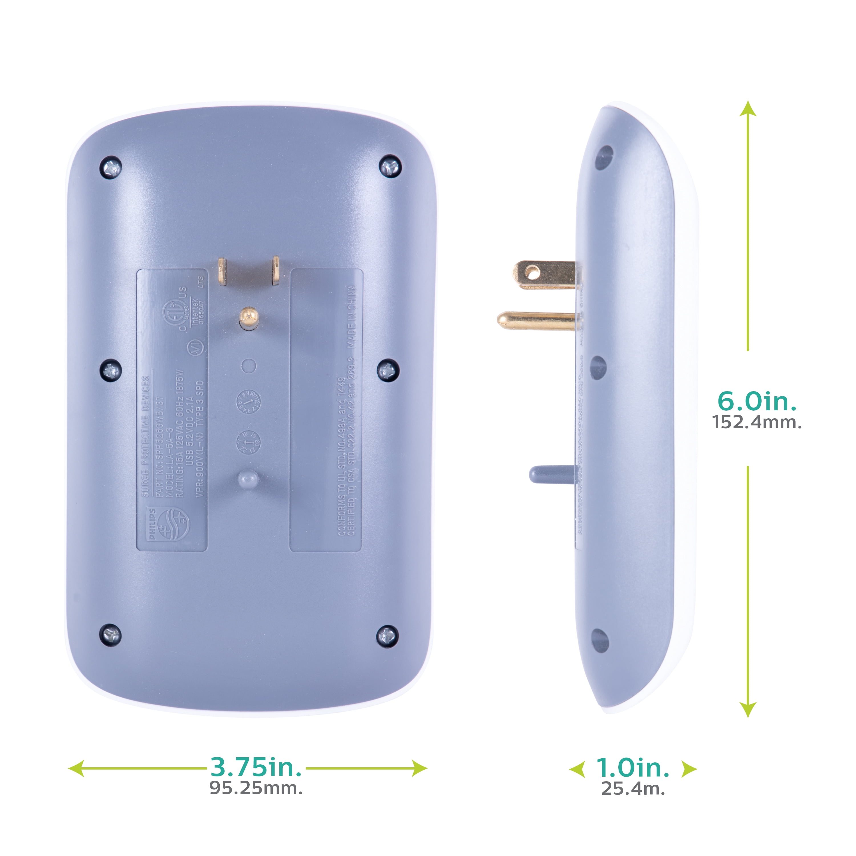 Philips Surge Tap, 6 Outlet, 2 USB-A, 2.1A, 900J, White