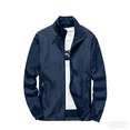 thumbnail image 2 of Men's Stand Collar Lightweight Wind Bomber Jacket, Full Zip Long Sleeve Casual Windbreaker with Zipper Side Pockets Dark Blue L, 2 of 5