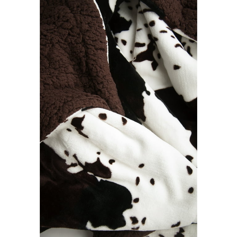 Cowhide Print and Sherpa Plush Throw Blanket Brown