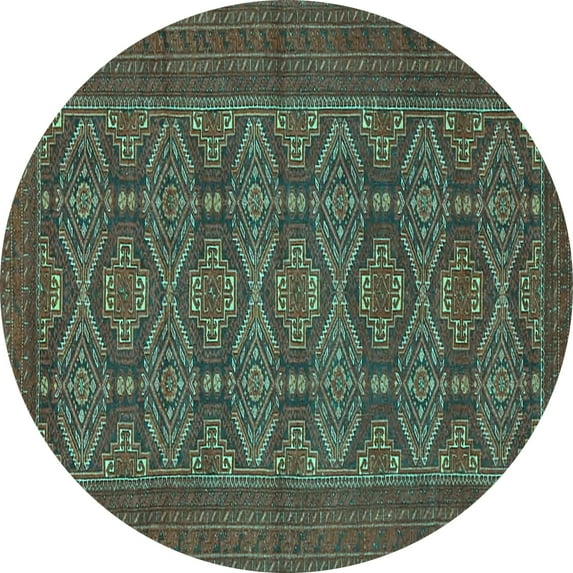 Ahgly Company Machine Washable Indoor Round Persian Turquoise Blue Traditional Area Rugs, 7' Round