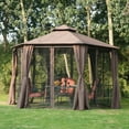 thumbnail image 3 of Barara King Gazebo, Outdoor Canopy Shelter,13' x 13' Double Roof Hexagon Outdoor Gazebo Canopy Shelter with Netting & Curtains, Coffee, 3 of 12